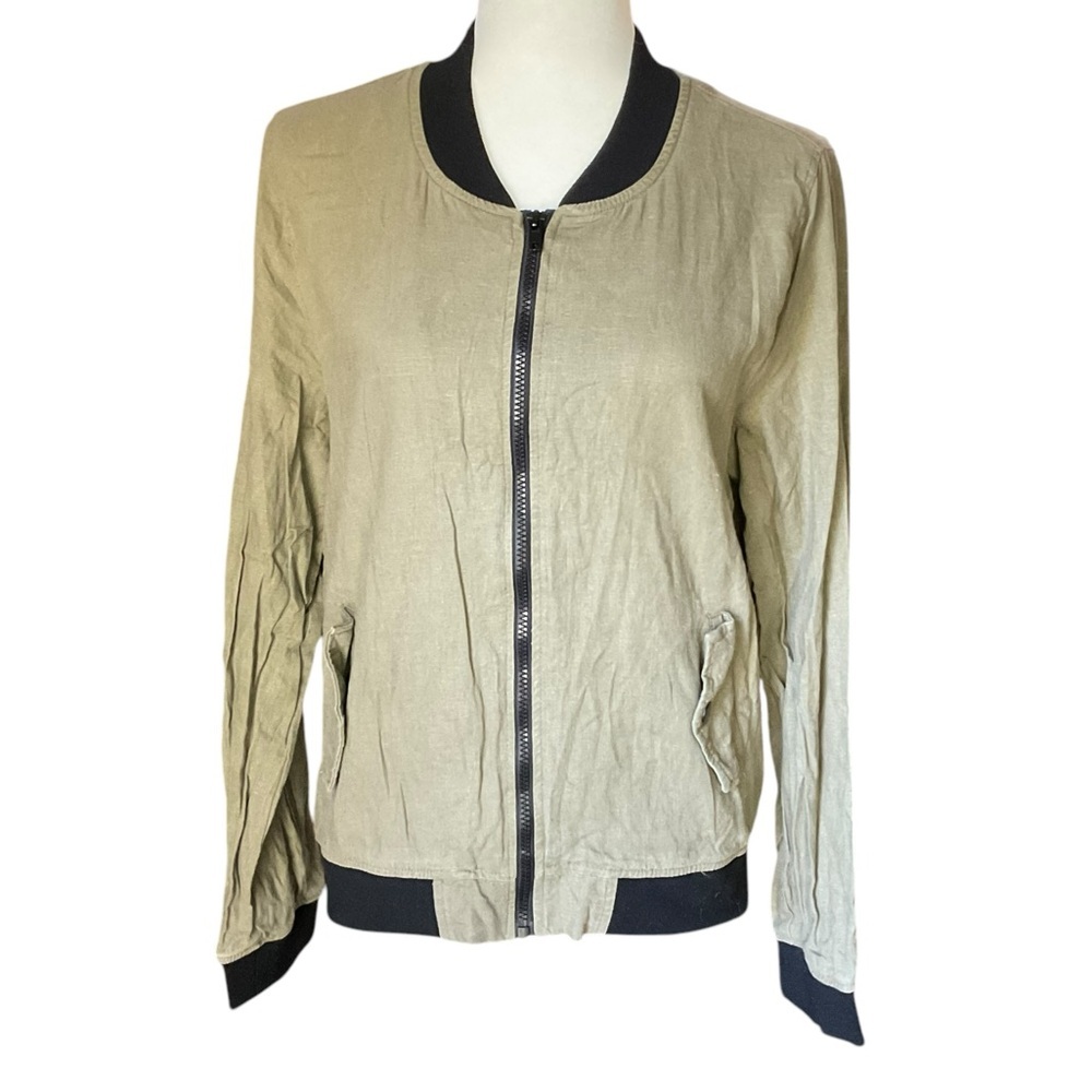 Love Tree Women's Olive Green Full Zip Linen Blend Jacket Size L Casual​